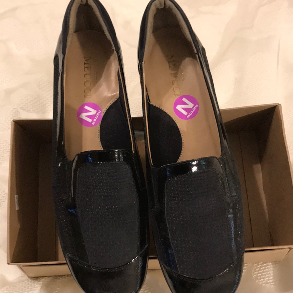 Black patent leather and suede flats